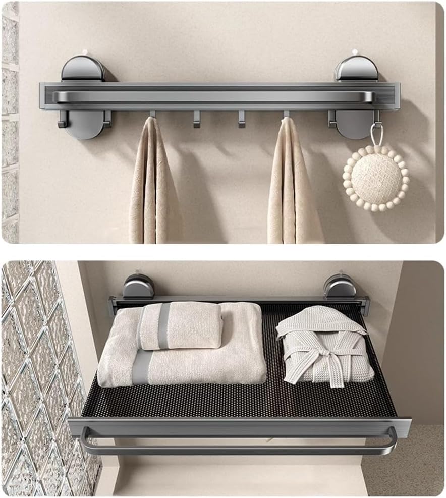 Extendable Suction Cup Towel Rack with Rod and Hooks