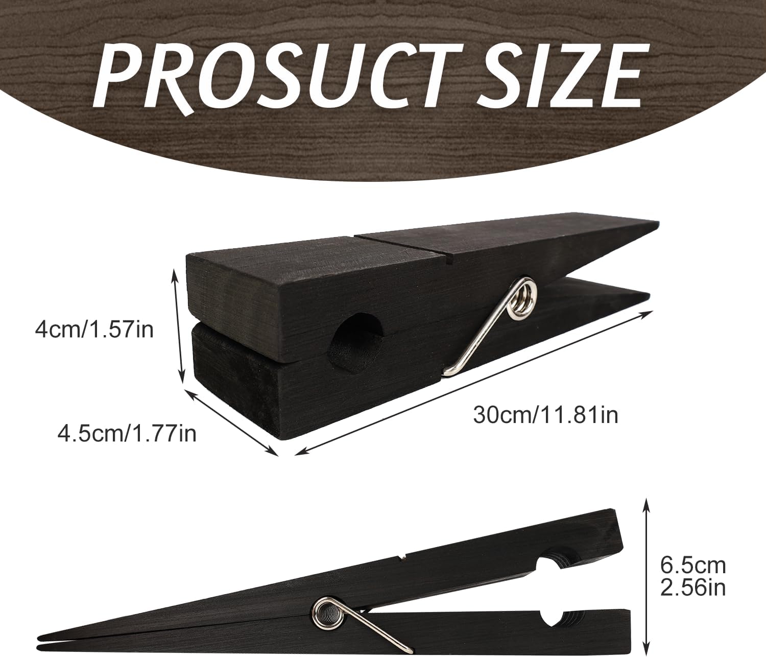 Wooden Towel Hooks for Bathroom Black Large Size