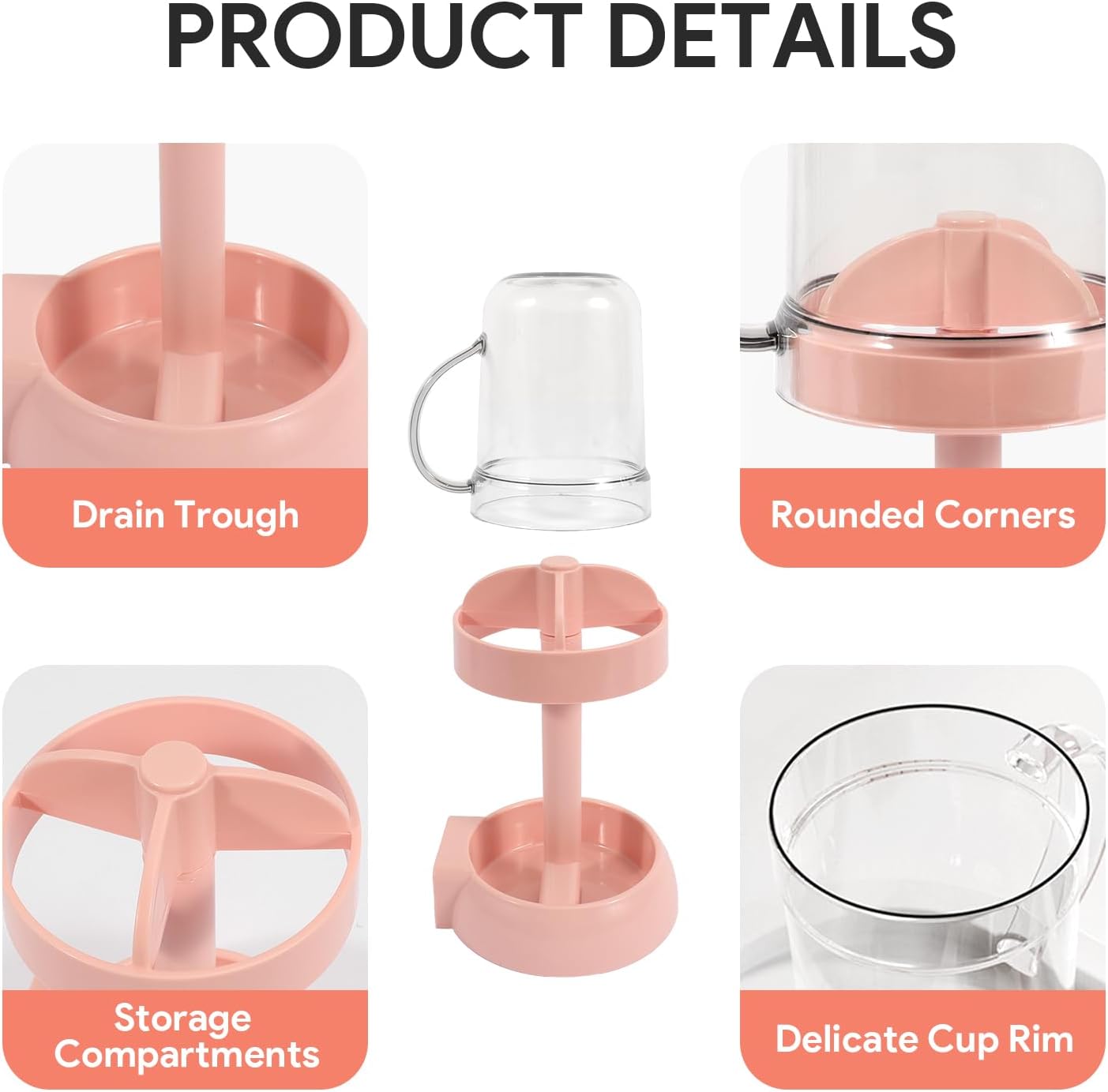 Pink Toothbrush Holder with Cup Cover 3 Slots