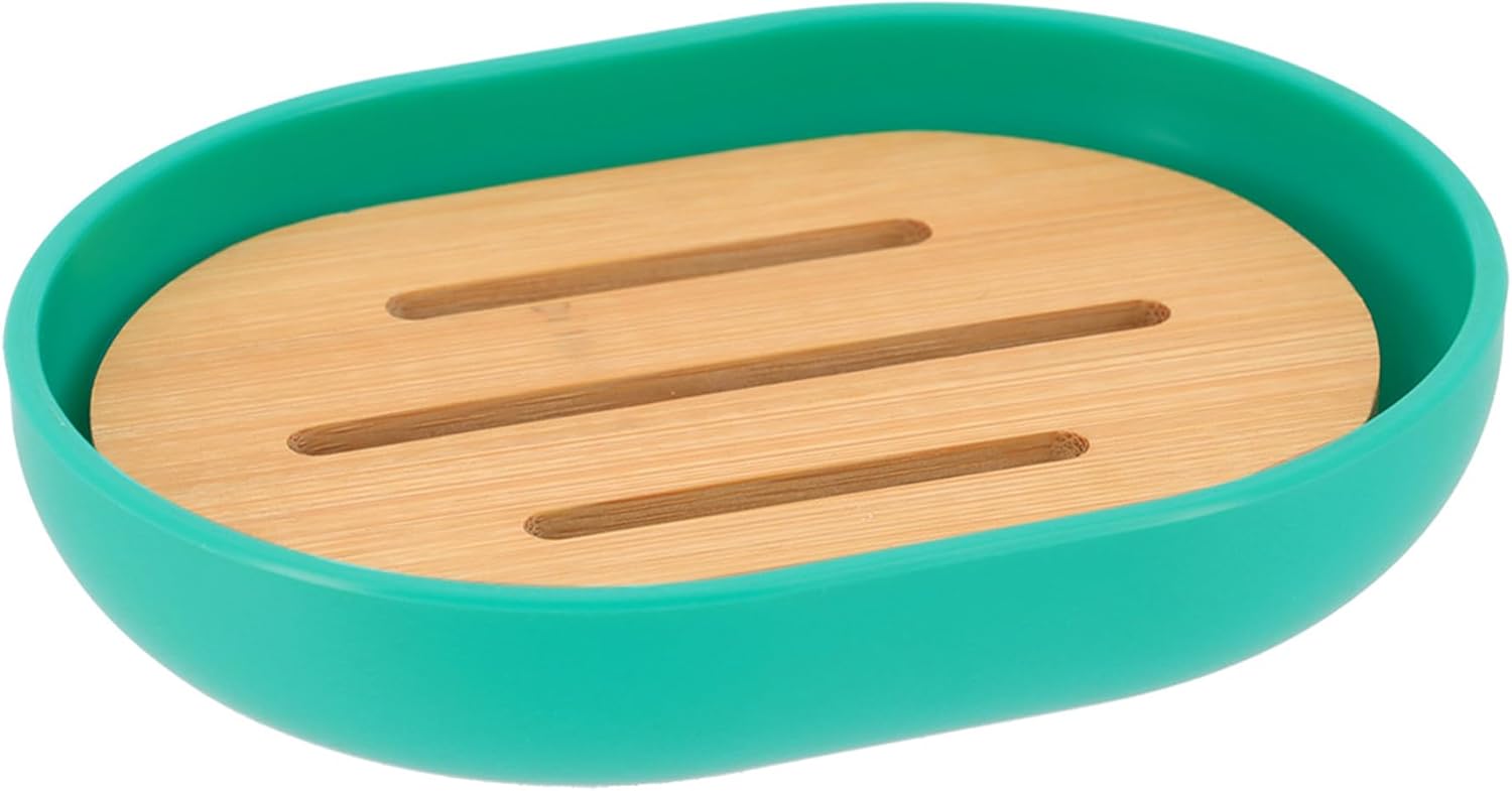 Premium Green Soap Dish with Bamboo Tray for Elegant Bath Organization
