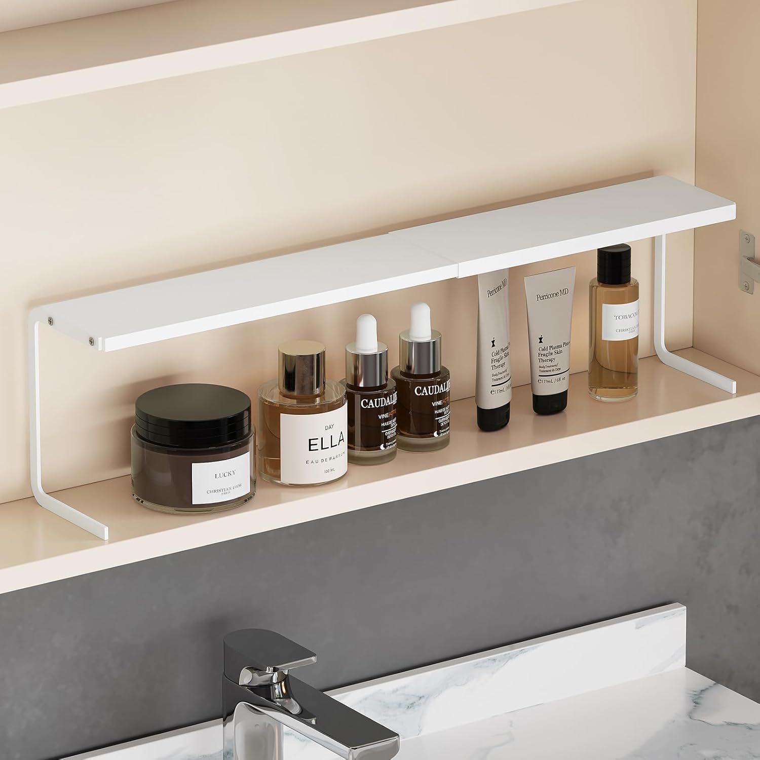 WOCHUANGSI Expandable Medicine Cabinet Shelf White L137-236W354H59