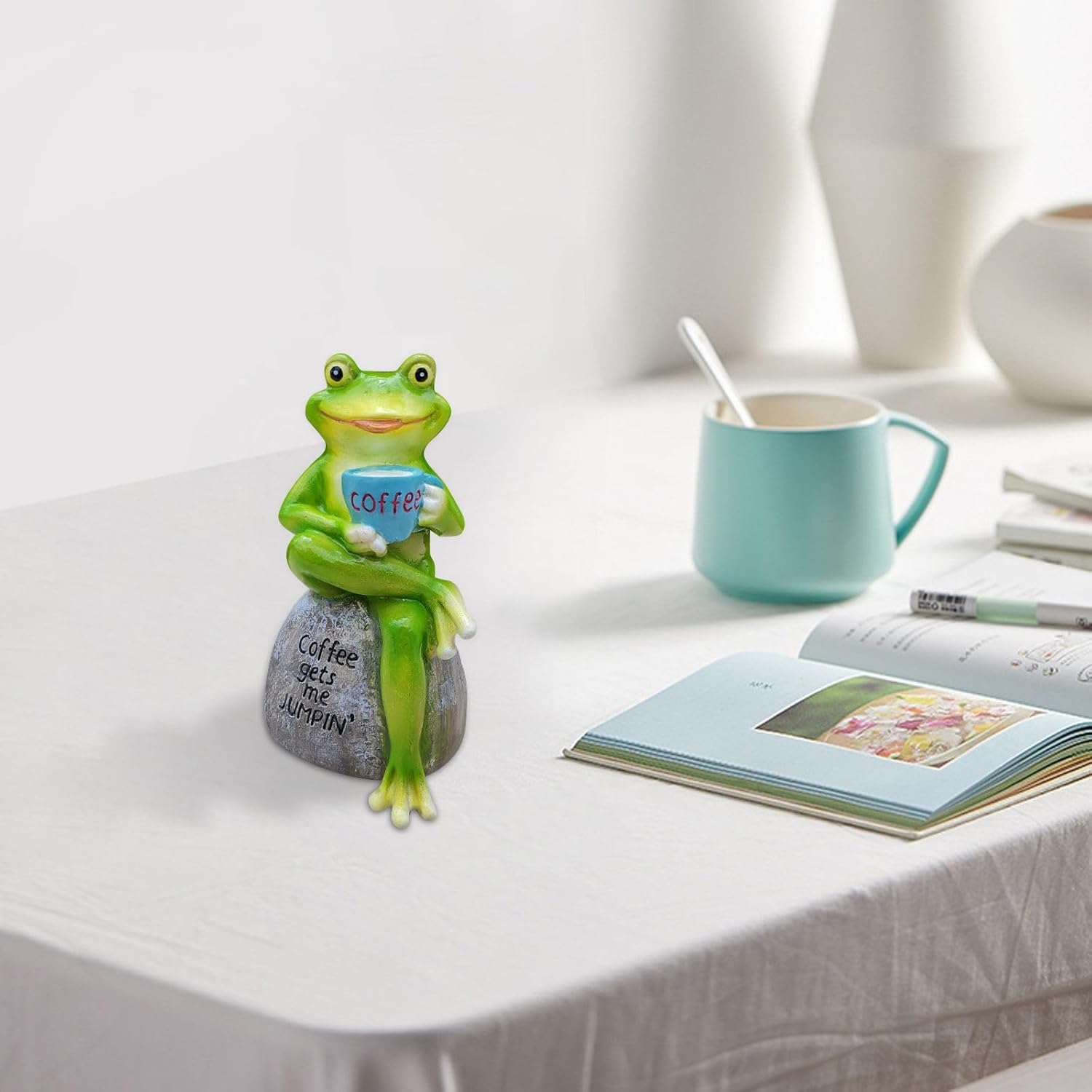 Cute Frog Sitting On Stone Home Decor Statue