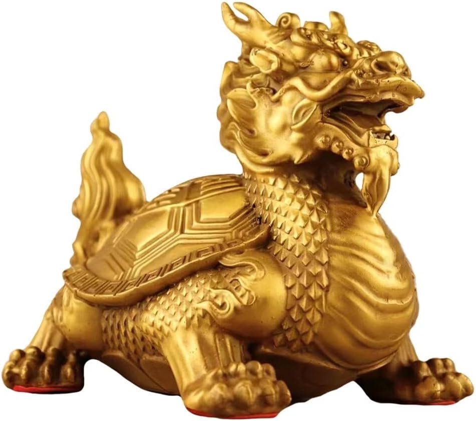 Julrybox Copper Dragon Turtle Brass Feng Shui Statue