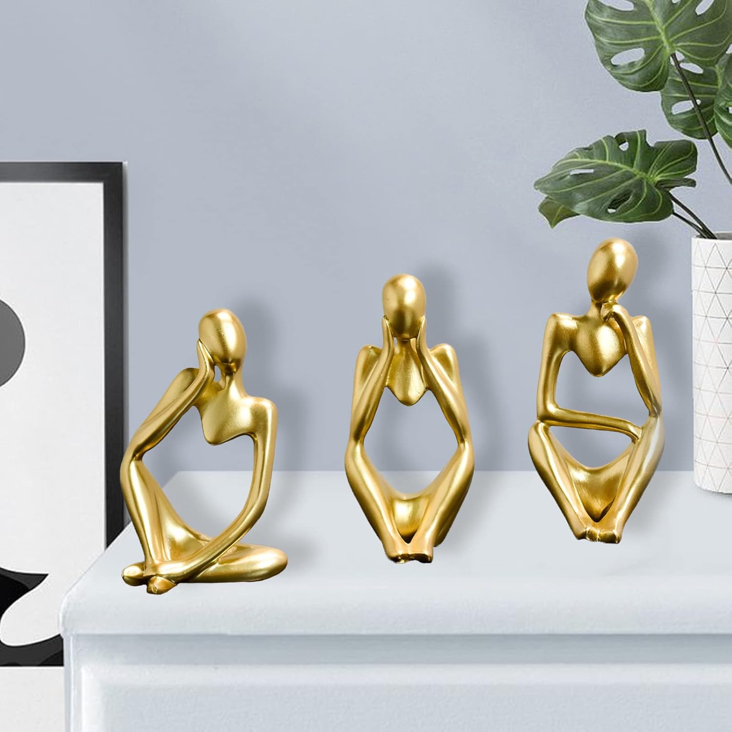 Gold Thinker Resin Statue 3Pcs Modern Art Decor