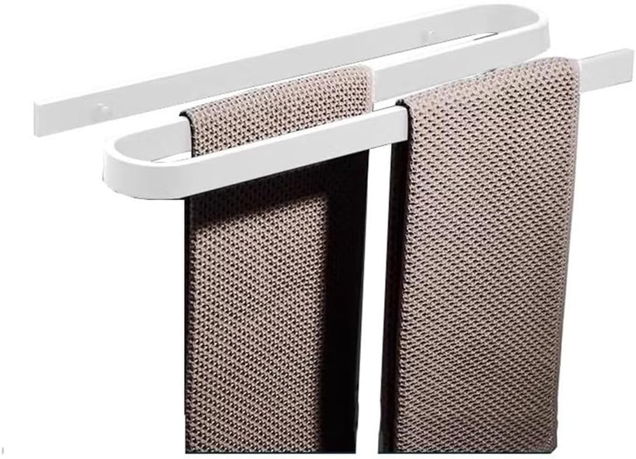 Space Aluminum Double Towel Rack for Bathroom No Drilling Mount Modern White