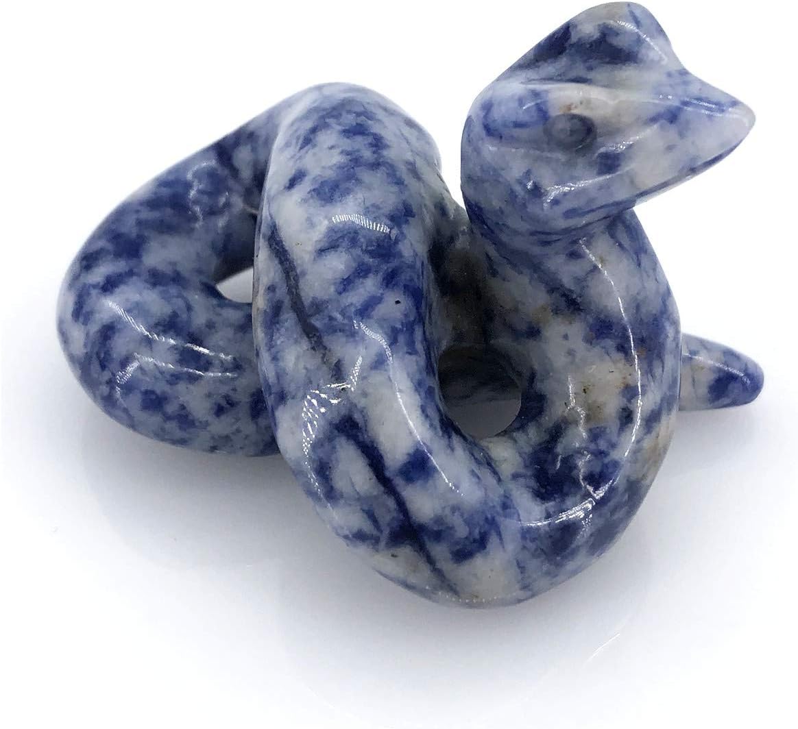 2 Sodalite Snake Figurine - Hand Carved Healing Crystal Home Decoration