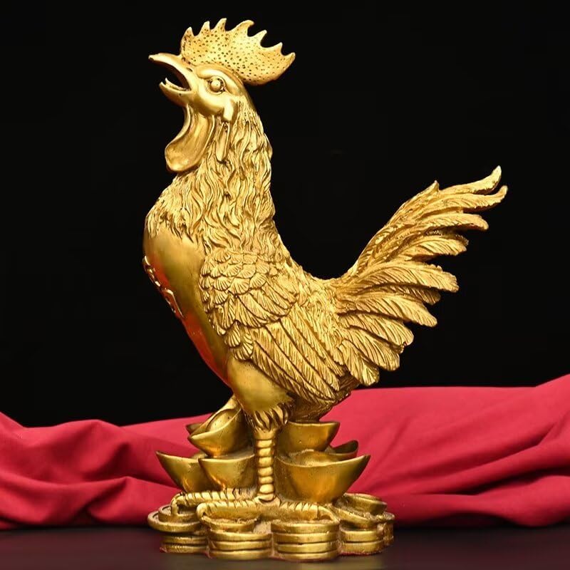 Julrybox Brass Chicken Feng Shui Statue Decor 1