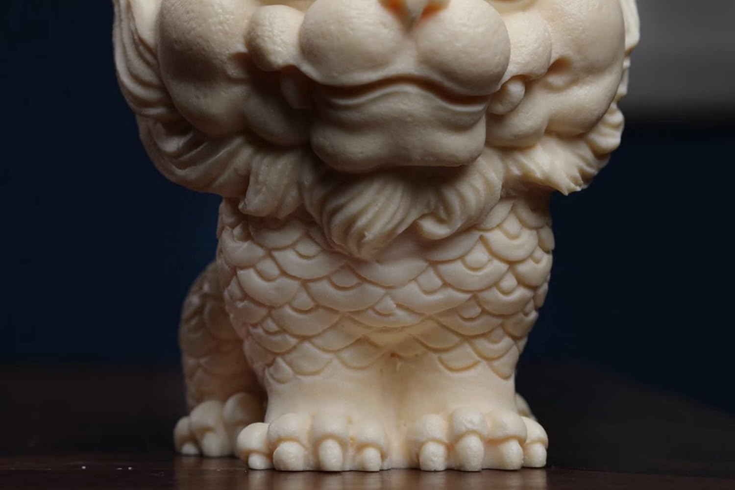 White Feng Shui Foo Dog Statue Ivory Fruit Finish Kylin Sculpture