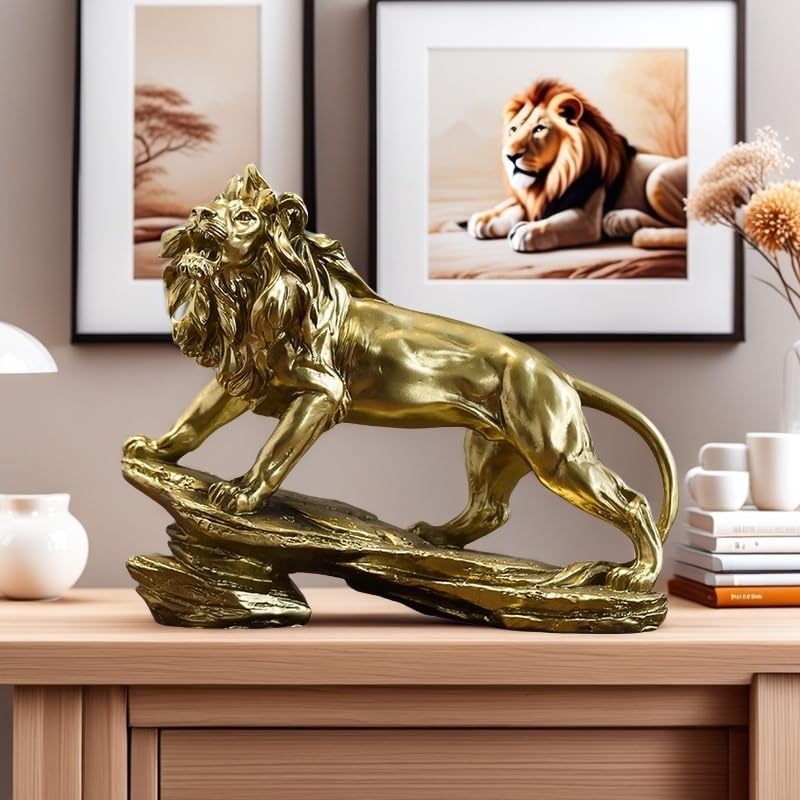 JINGTIANCD Lion Statue Resin Figurine Gold Decor