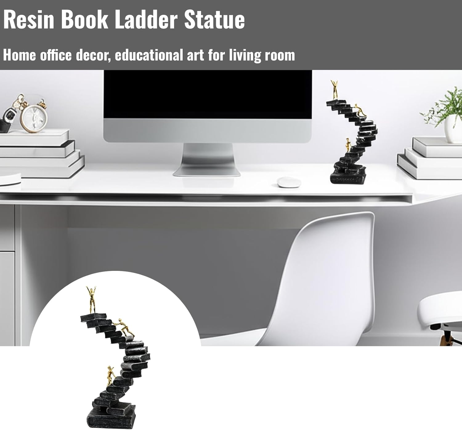 Resin Knowledge Staircase Sculpture - Modern Black Decor