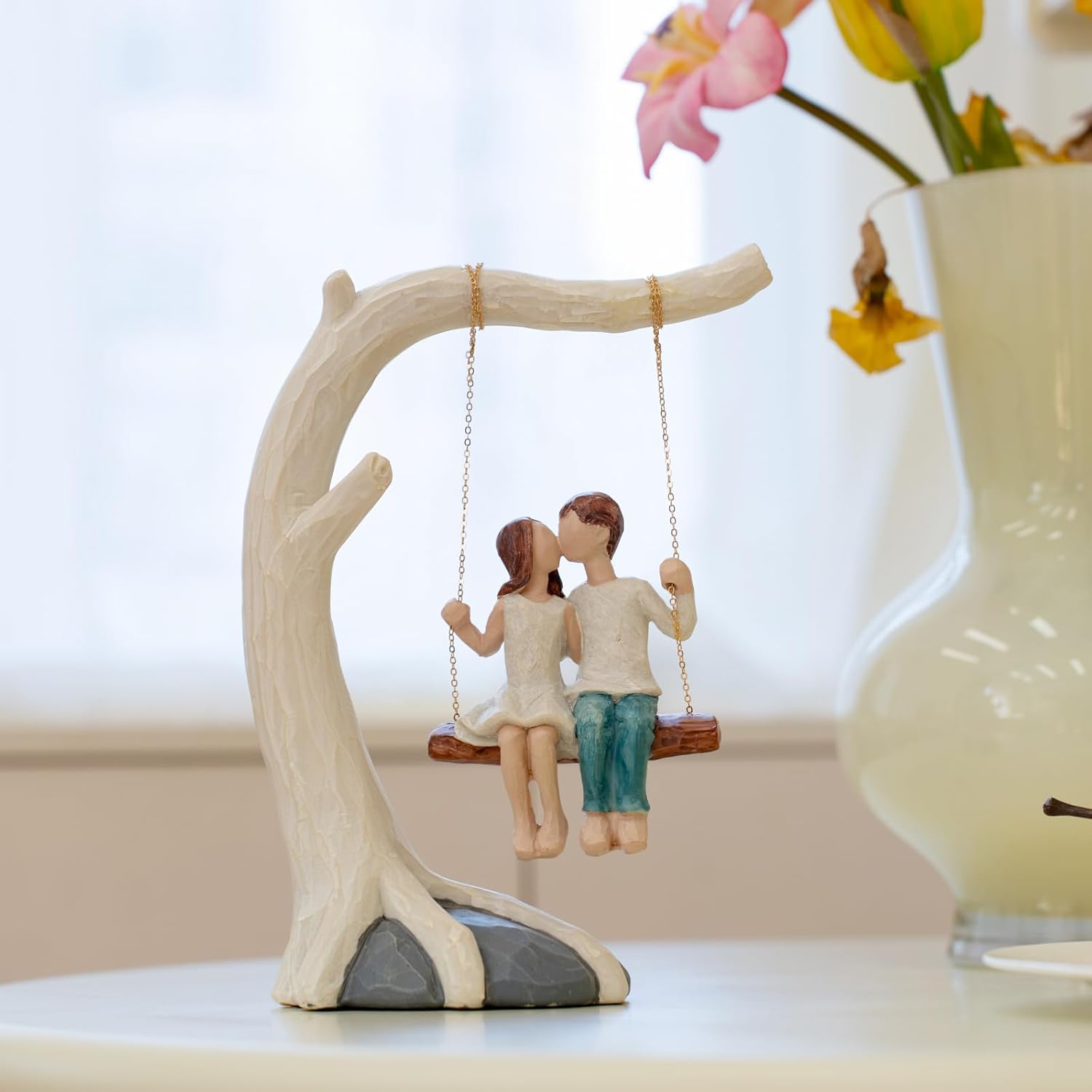 Romantic Couple Swing Kissing Sculpture