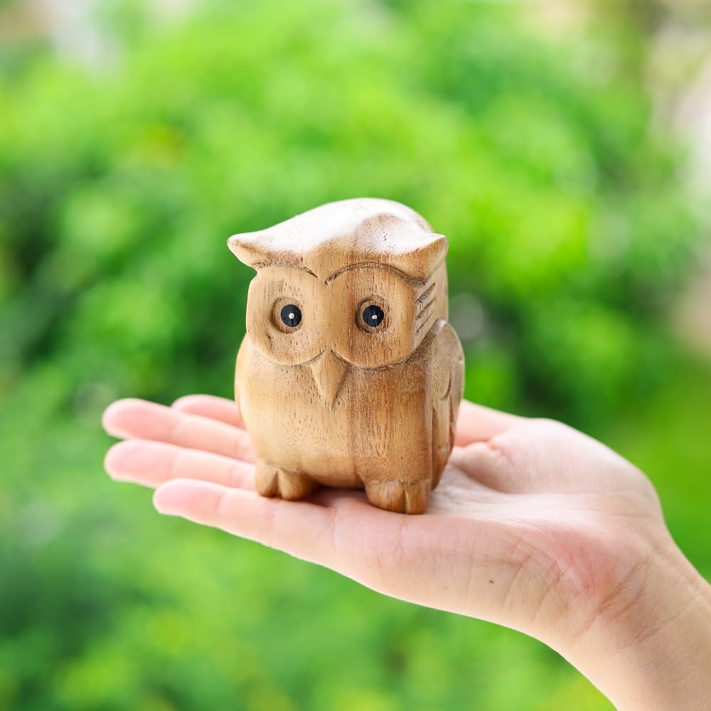 Thai Wooden Hand Carved Owl Statue Sculpture Art Decor 1