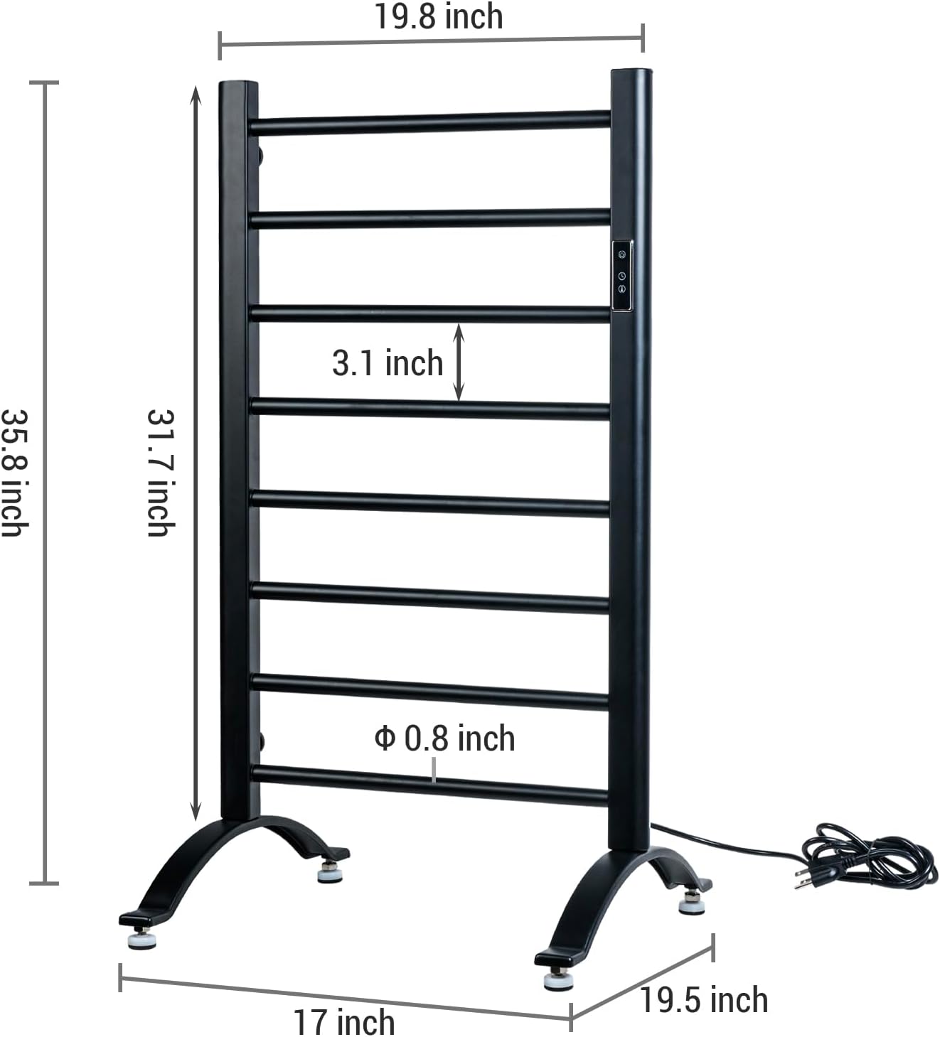 MyGift Hotel Series Matte Black Towel Warmer Rack with LED Control