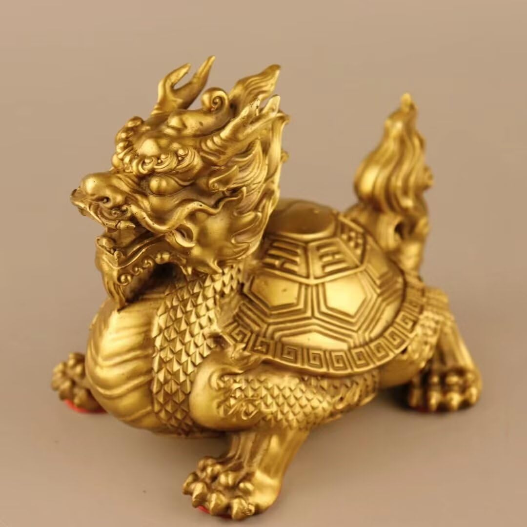 Julrybox Copper Dragon Turtle Brass Feng Shui Statue
