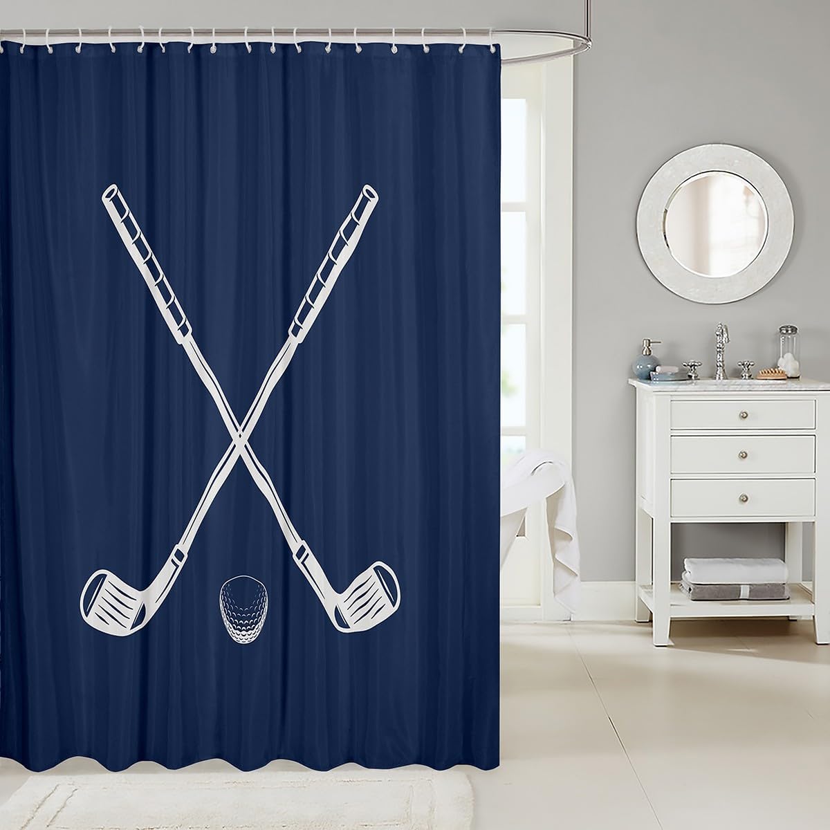 Erosebridal Golf Theme Shower Curtain Set 72x72 Navy Blue White