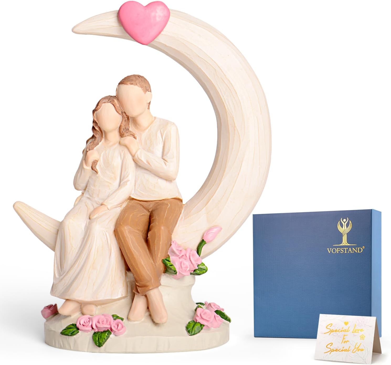 Vofstand Romantic Couples Figurine - Eternal Love Moon Roses Resin Statue