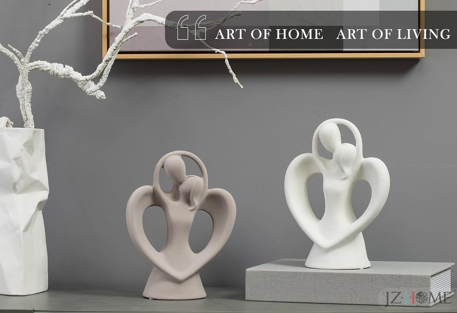 Abstract Kissing Lovers Ceramic Sculpture Gray