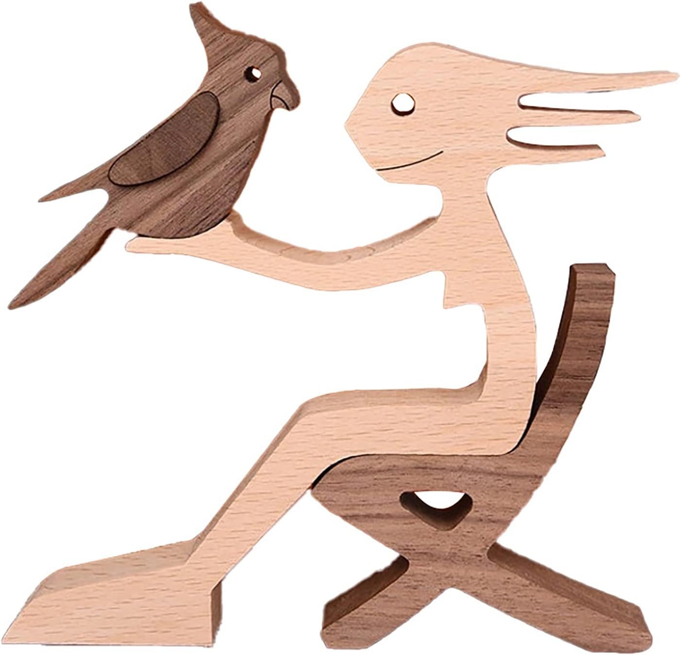 Nudsfuii Wooden Handmade Dog Cat Statue Home Decor