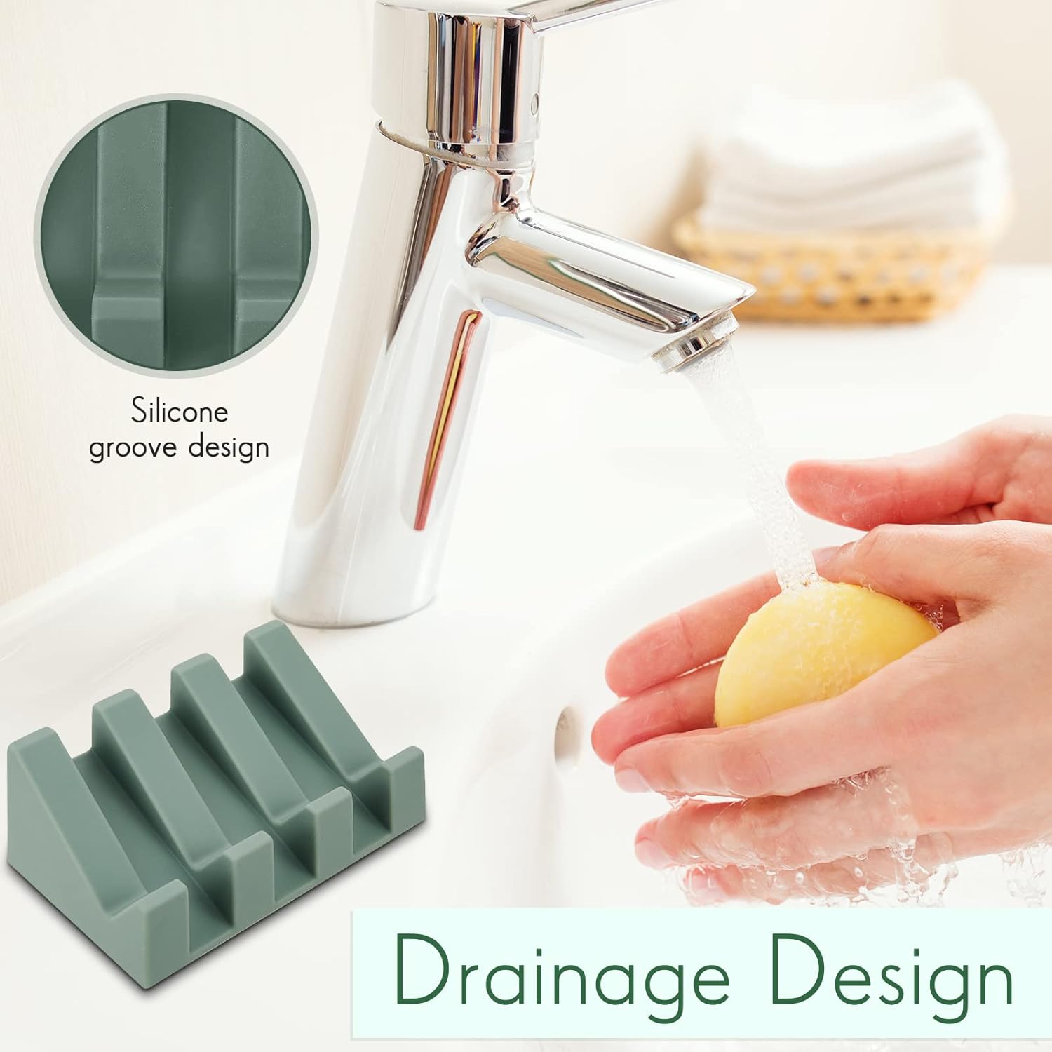 Cunhill 2 Piece Silicone Soap Dish with Drain Light Green