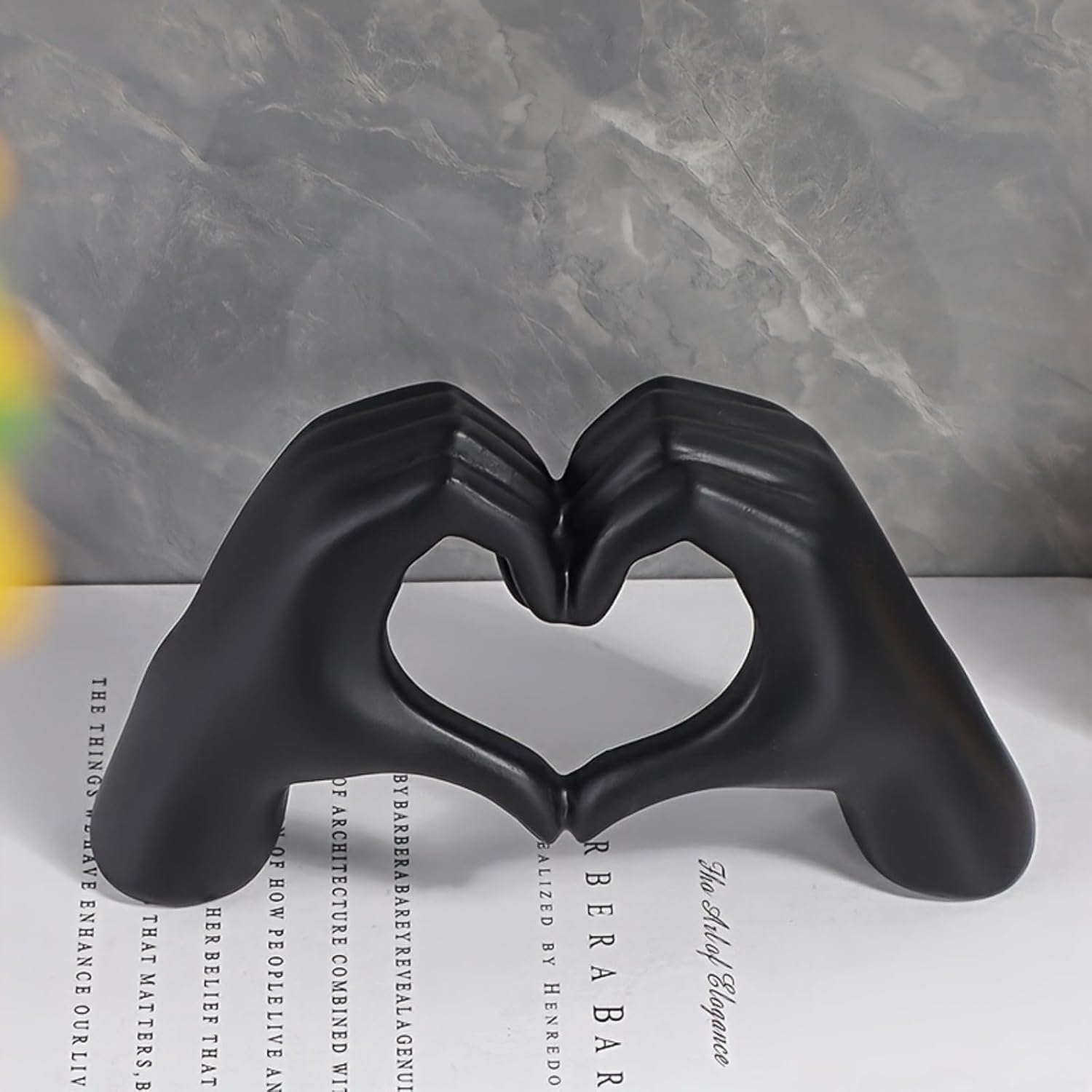 Art Deco Resin Heart Finger Sculpture Black