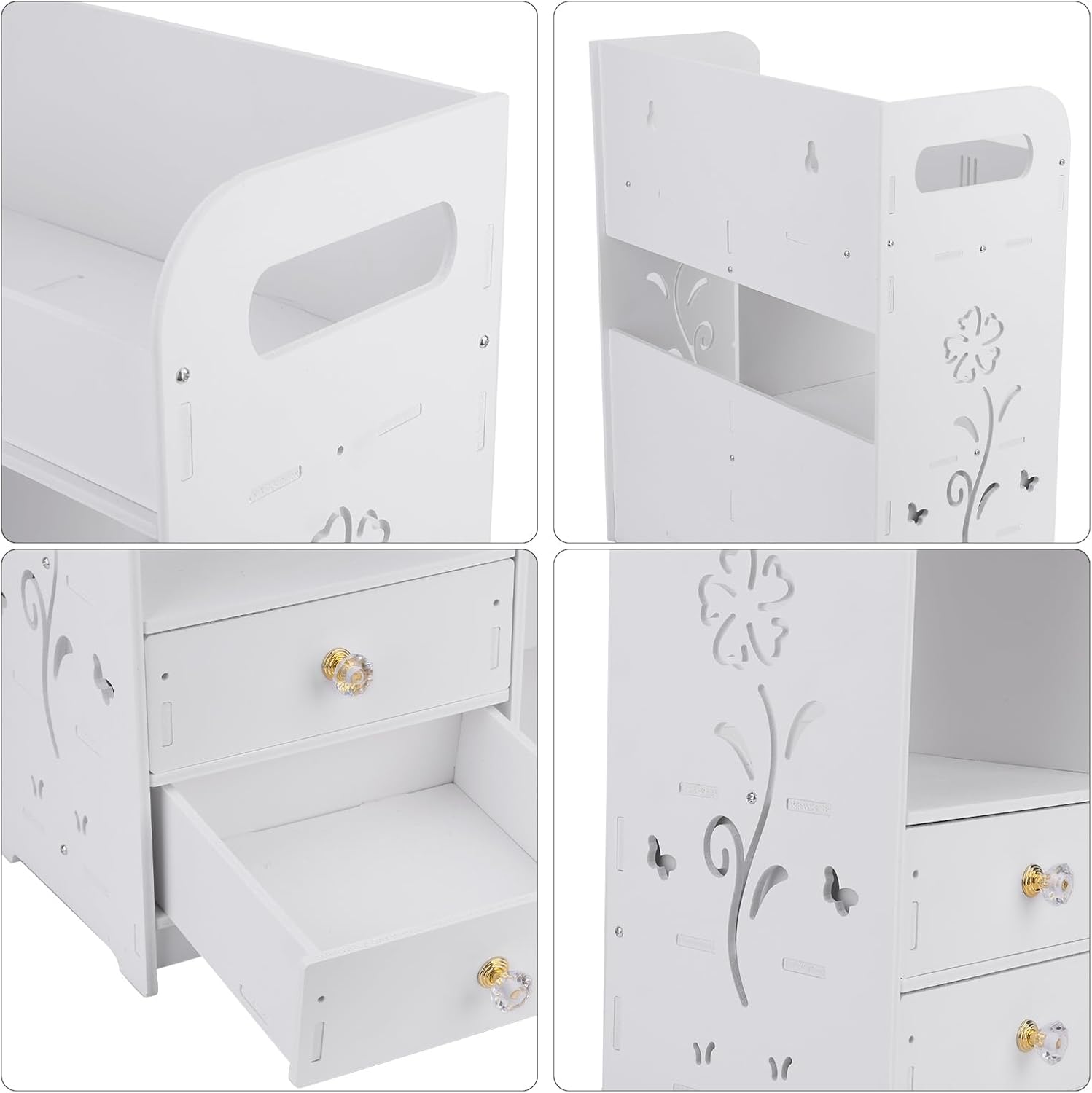 CDAR White Bathroom Cabinet Wall Mounted with 2 Drawers Shelves