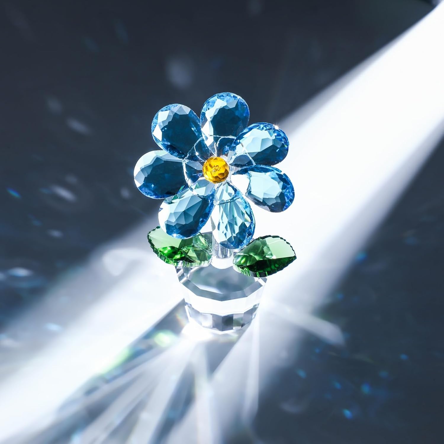 DLXK Crystal Flower Figurine Blue Faceted Glass Desk Decor 1