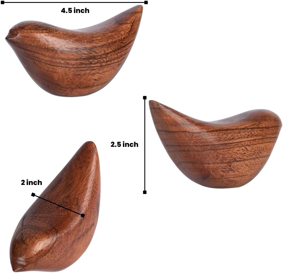 Handcrafted Acacia Wood Birds Sculpture Set of 2