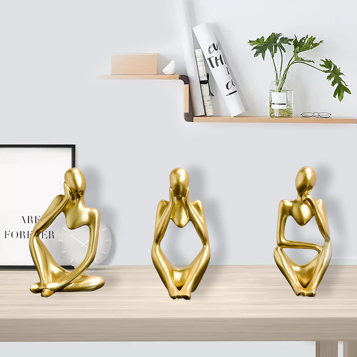 Gold Thinker Resin Statue 3Pcs Modern Art Decor
