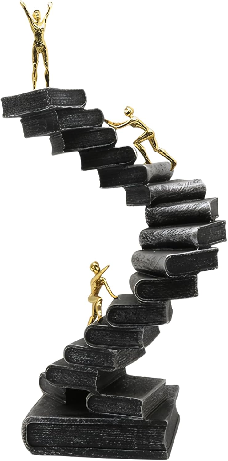 Resin Knowledge Staircase Sculpture - Modern Black Decor