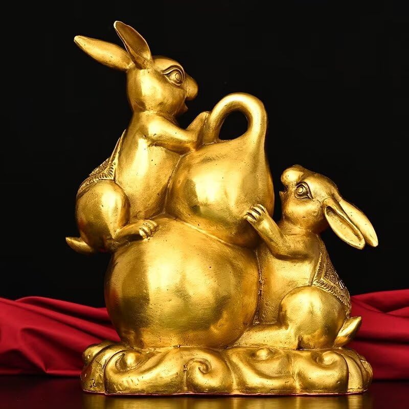 Julrybox Brass Rabbit Feng Shui Statue