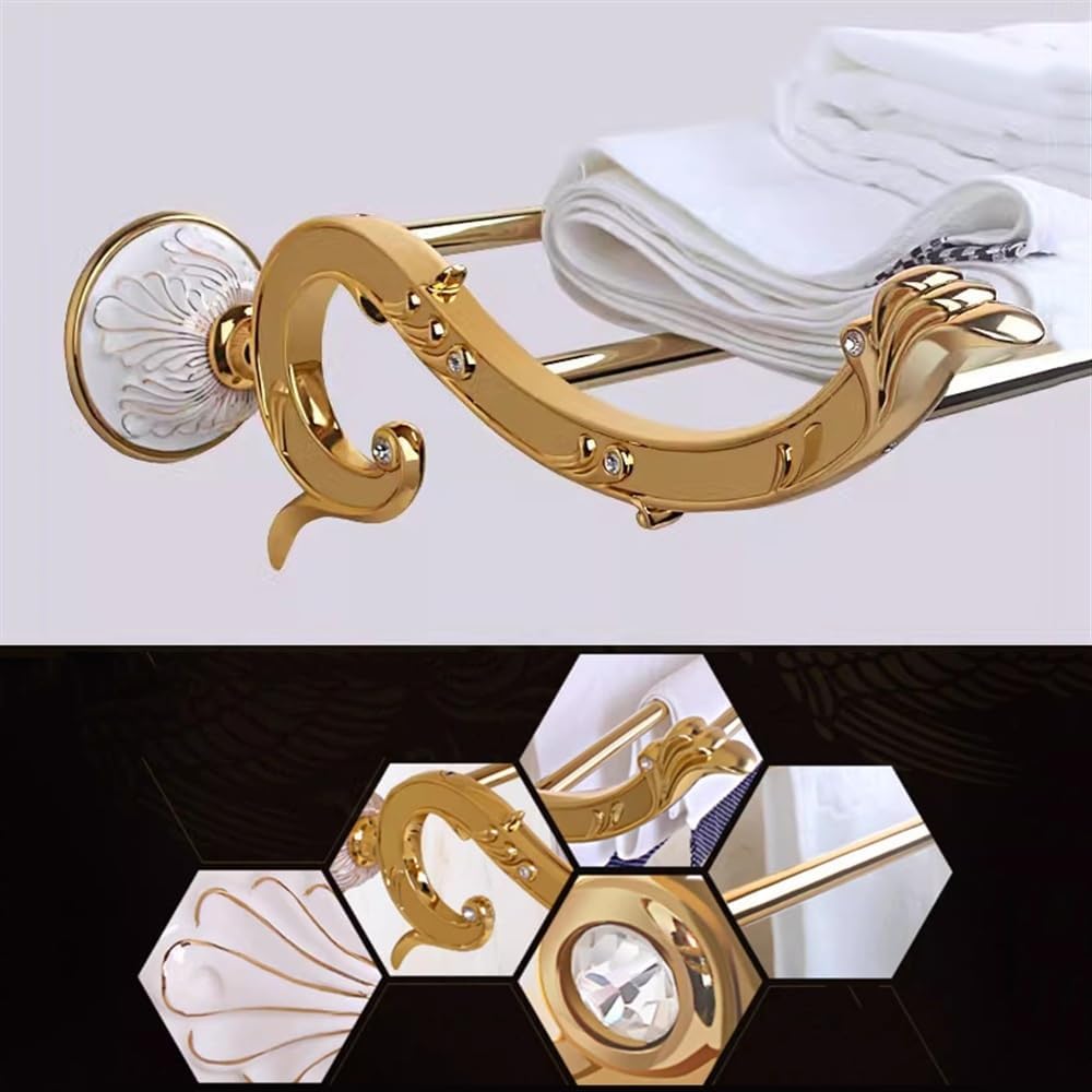 Gold Towel Rack with 4 Bars Luxury Wall Mounted Bathroom Shelf