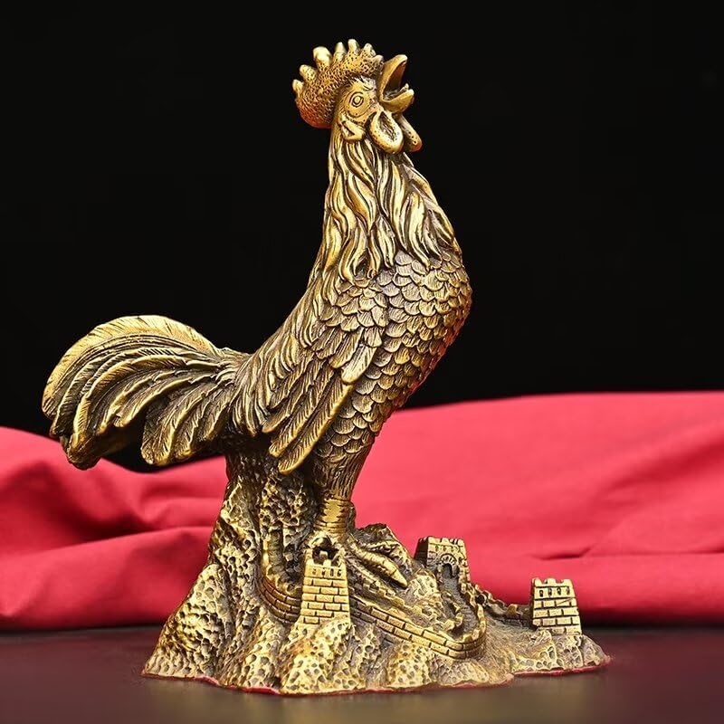 Julrybox Copper Rooster Statue Zodiac Home Decoration