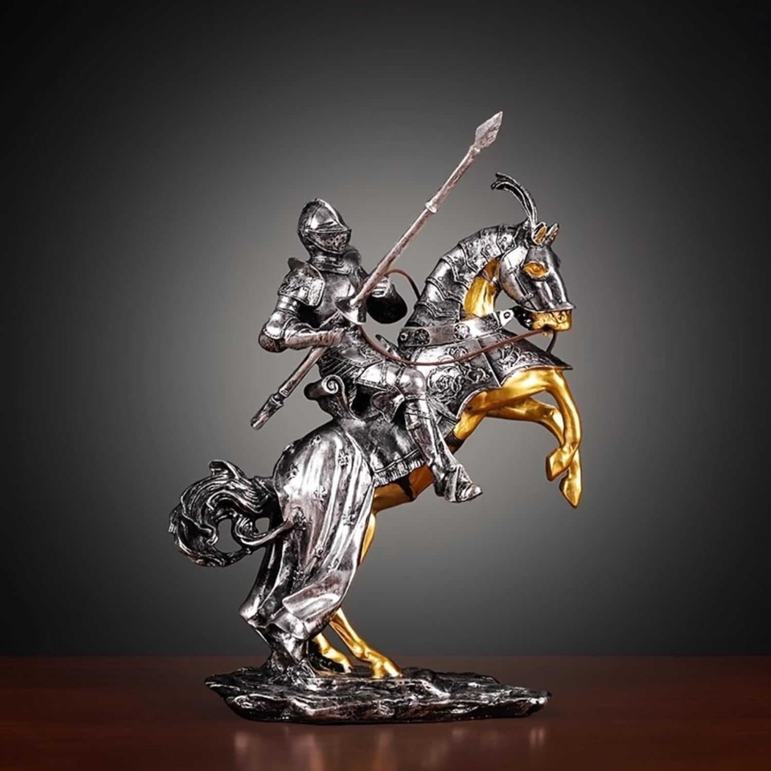 Knightly Resin Figurine - Medieval Horse and Knight Sculpture