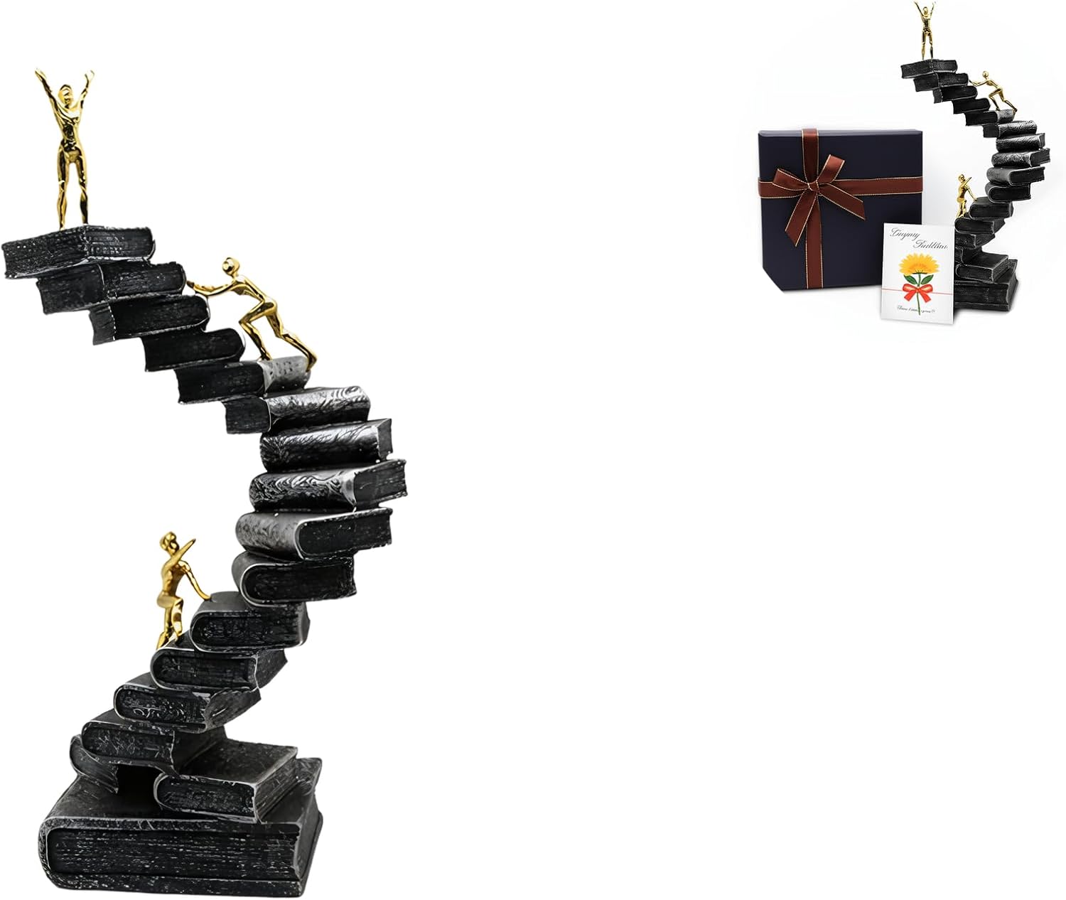 Resin Knowledge Staircase Sculpture - Modern Black Decor