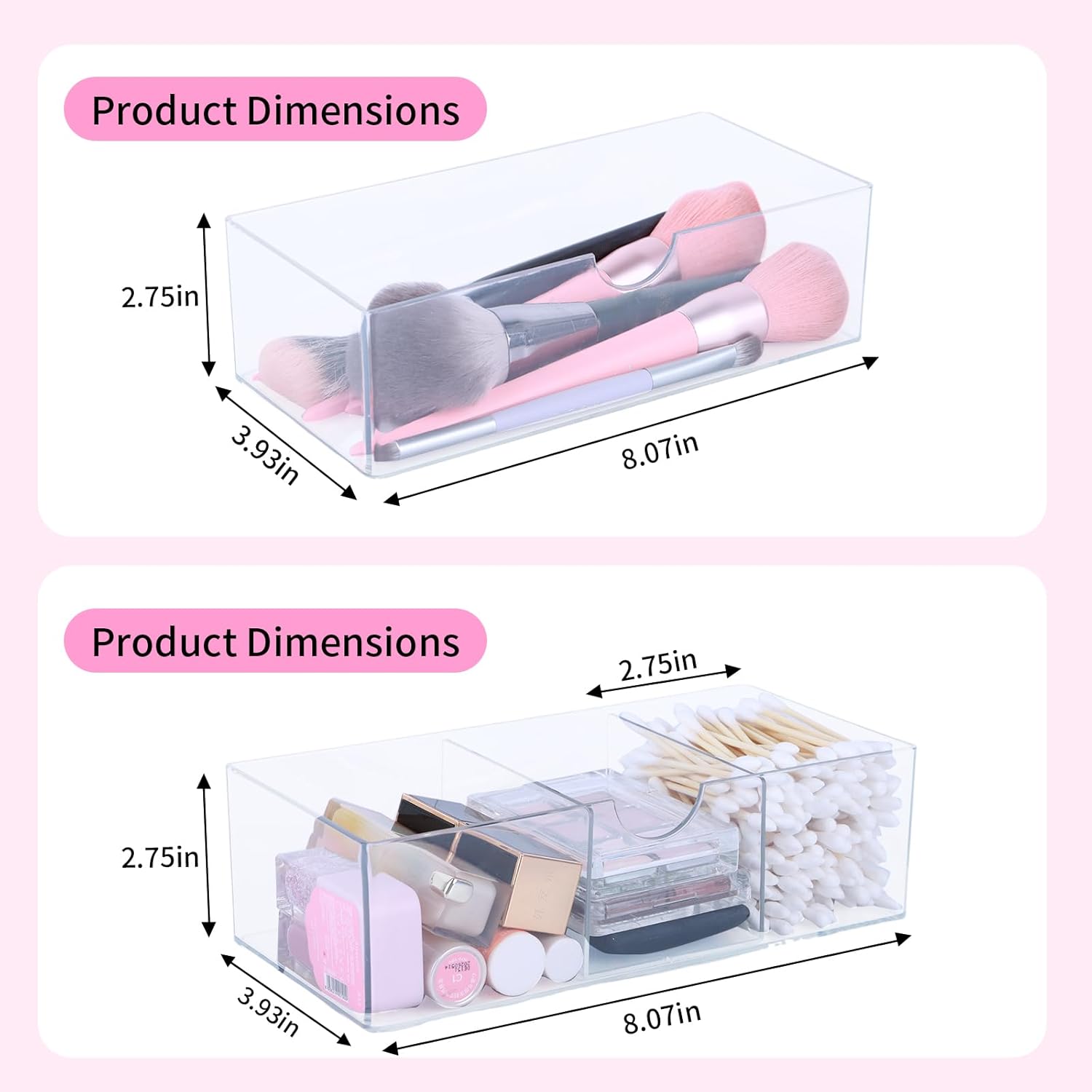 Adjustable Medicine Cabinet Organizer with 3-Tier Clear Acrylic Storage