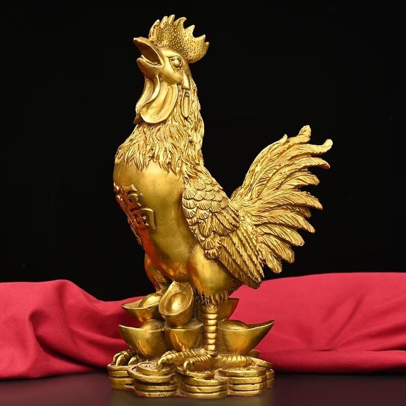 Julrybox Brass Chicken Feng Shui Statue Decor 1