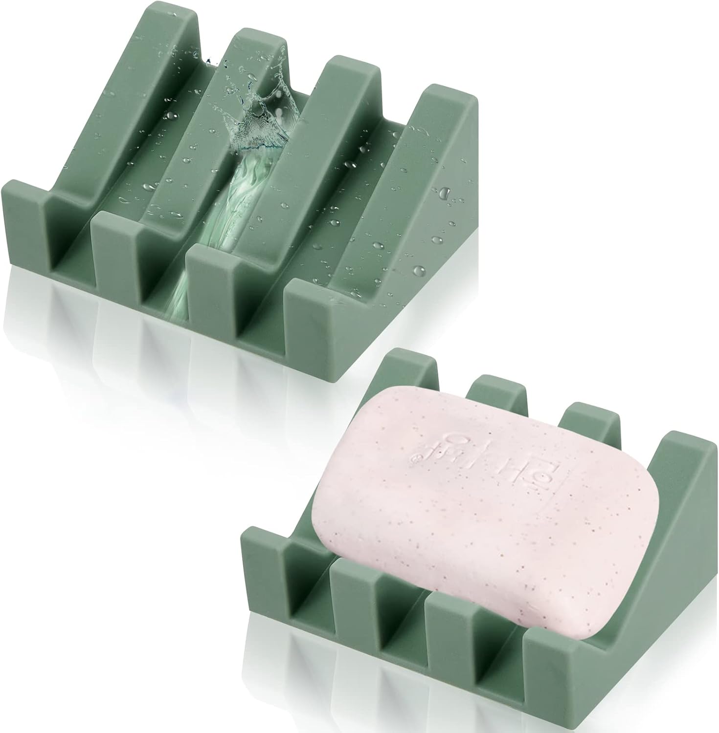 Cunhill 2 Piece Silicone Soap Dish with Drain Light Green