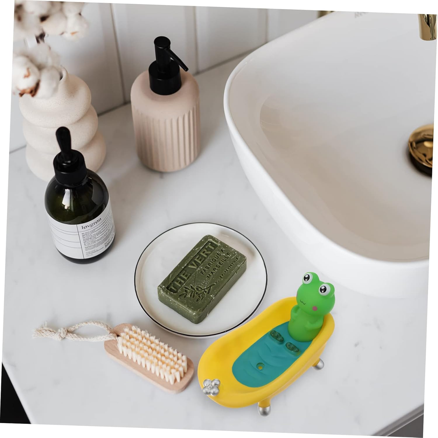 FONDOTIN 1Pc Cartoon Frog Soap Dish with Drain