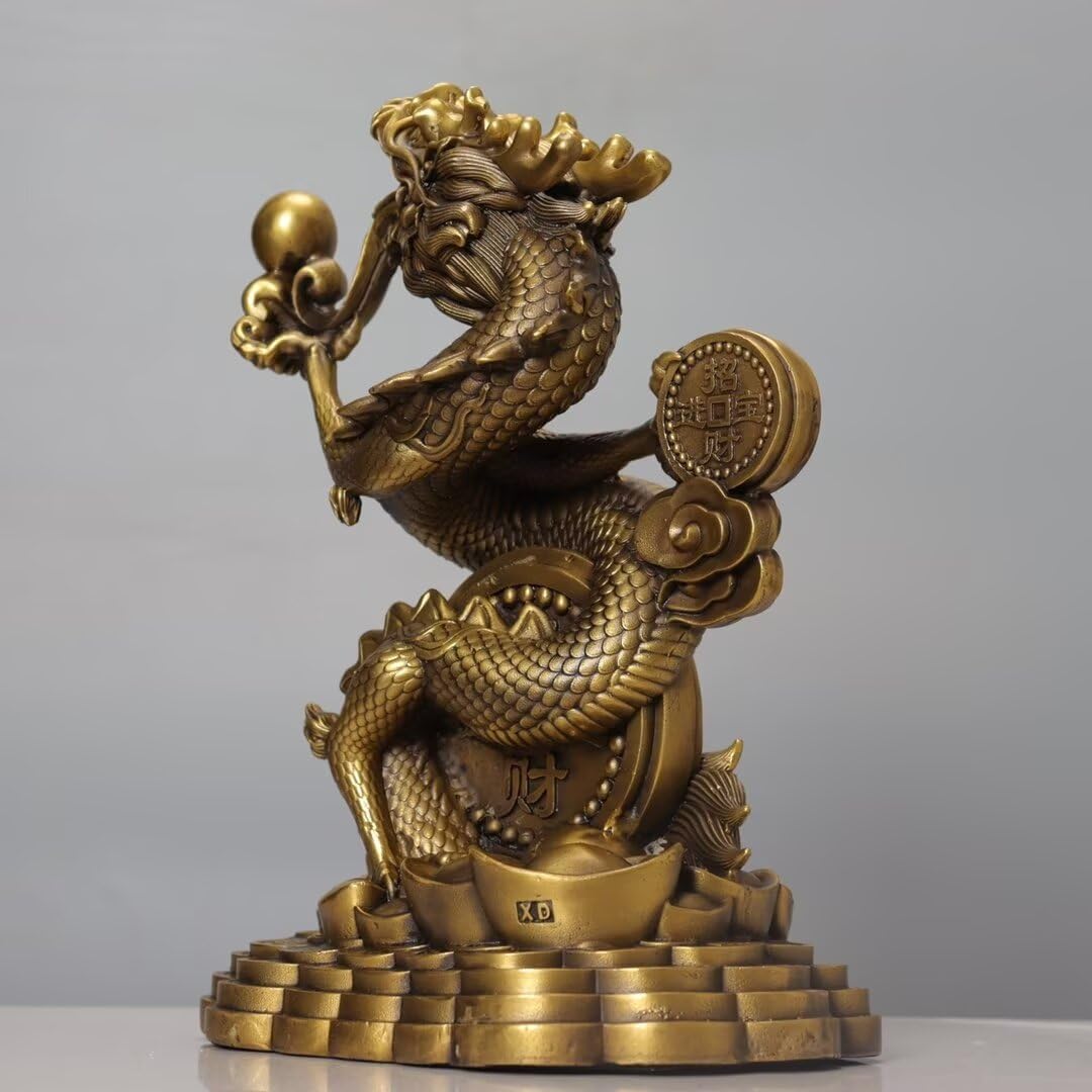 Julrybox Pure Copper Dragon Statue Home Office Decor