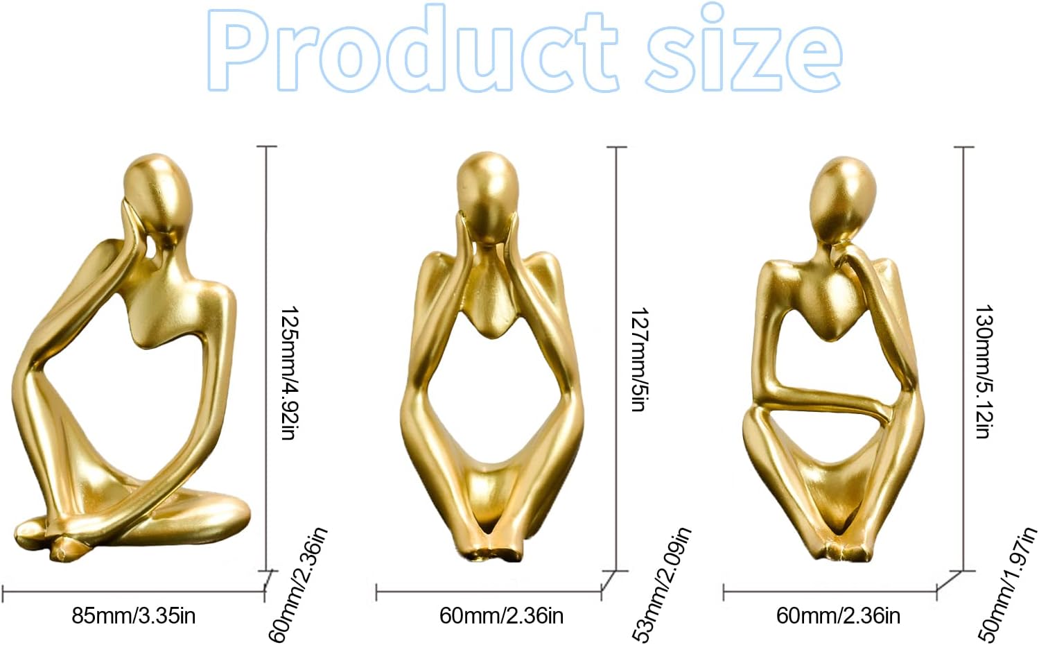 Gold Thinker Resin Statue 3Pcs Modern Art Decor