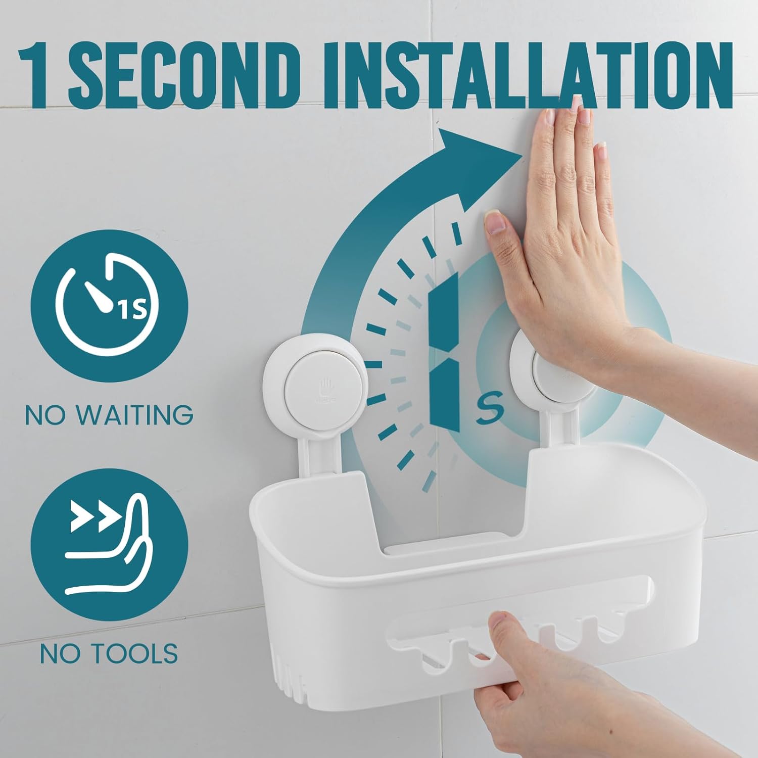 TAILI Heavy Duty Shower Caddy with Suction Cups Waterproof Storage Organizer White