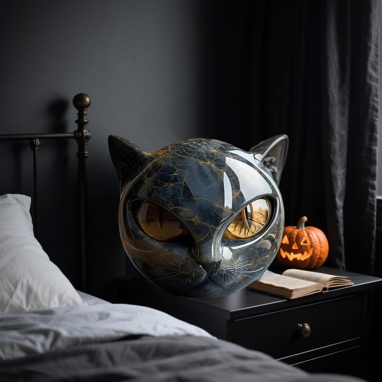 Luxury Black Cat Gemstone Sculpture Elegant Decor Gift