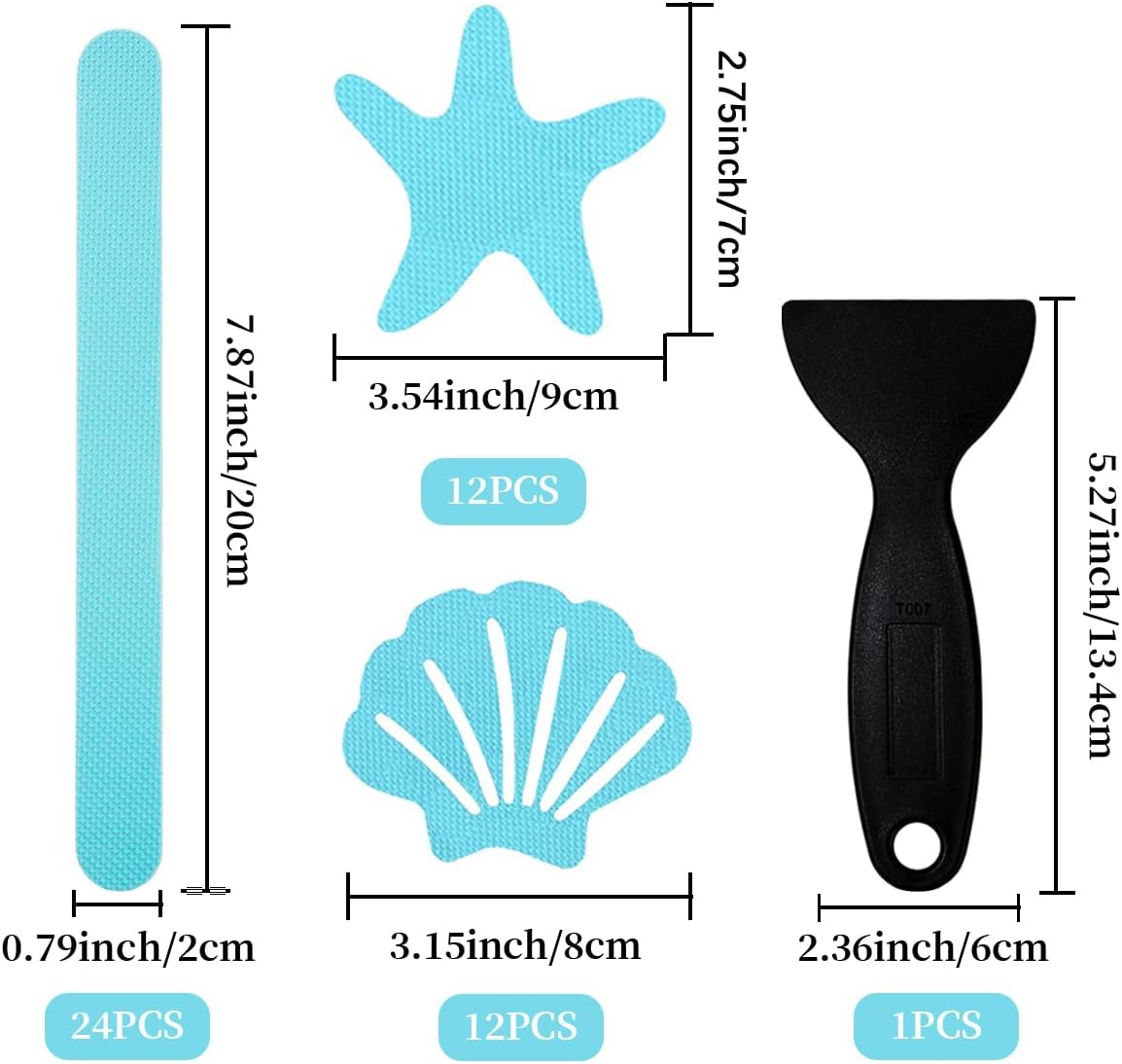 48PCS Bathtub Non-Slip Stickers Set with Scraper