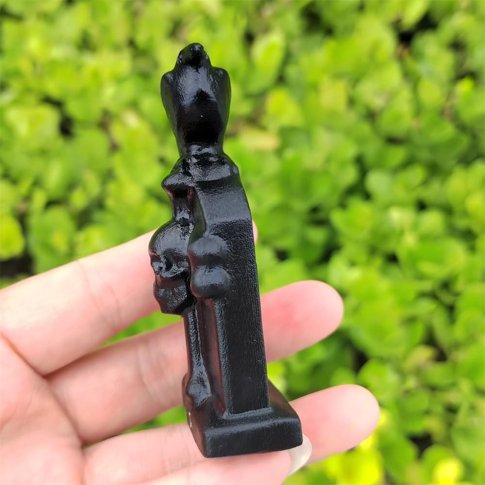 Natural Obsidian Raven Statue Healing Reiki Crystal Decor