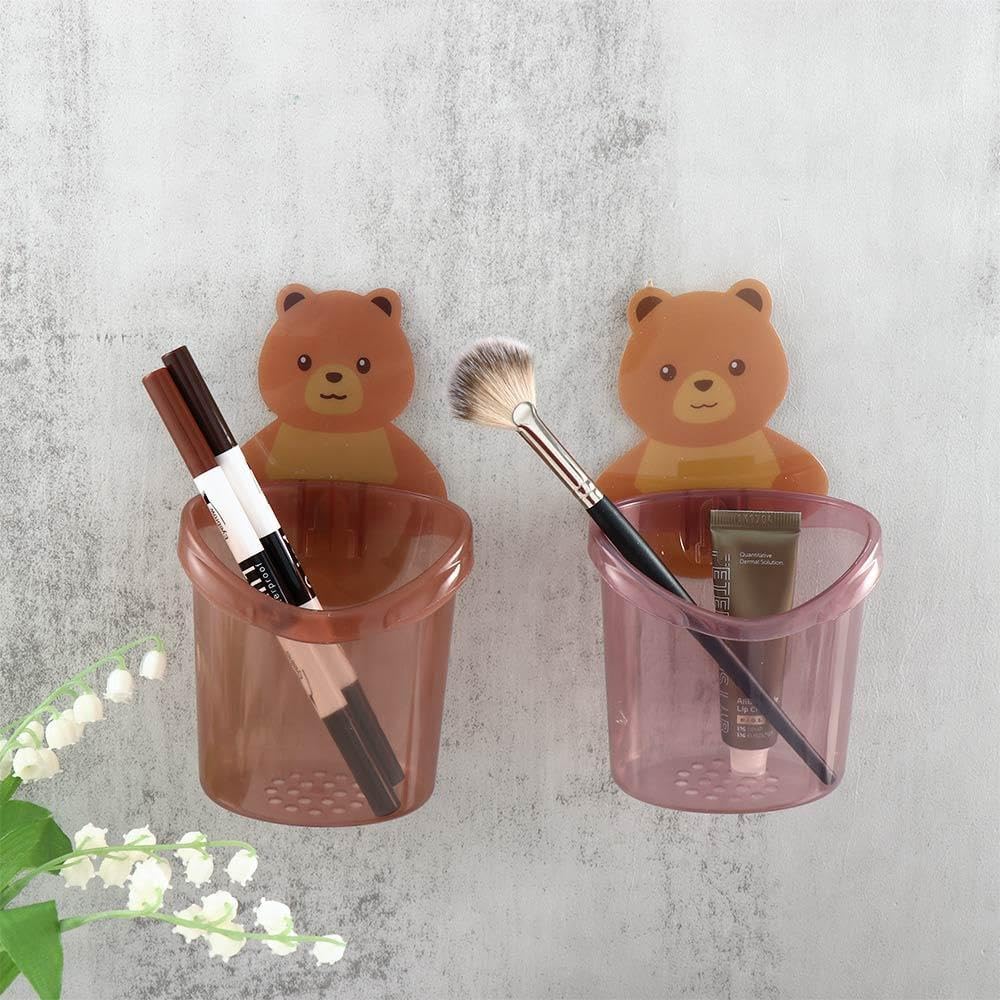 Pokinge 2pcs Suction Cup Bear Toothbrush Holder with Storage Box