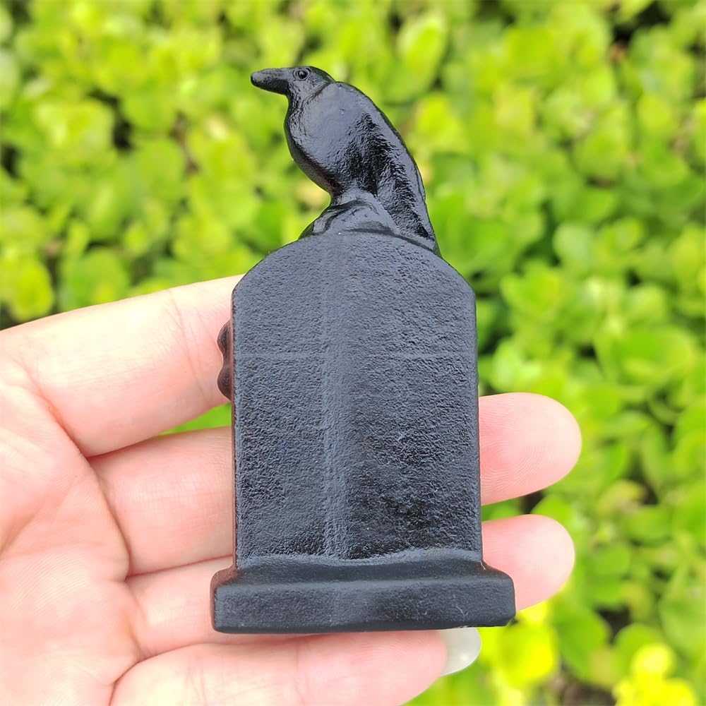 Natural Obsidian Raven Statue Healing Reiki Crystal Decor