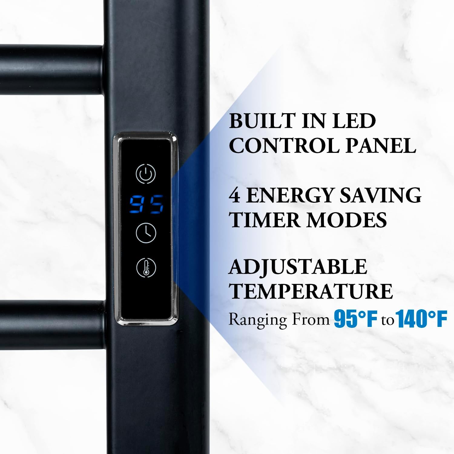 MyGift Hotel Series Matte Black Towel Warmer Rack with LED Control