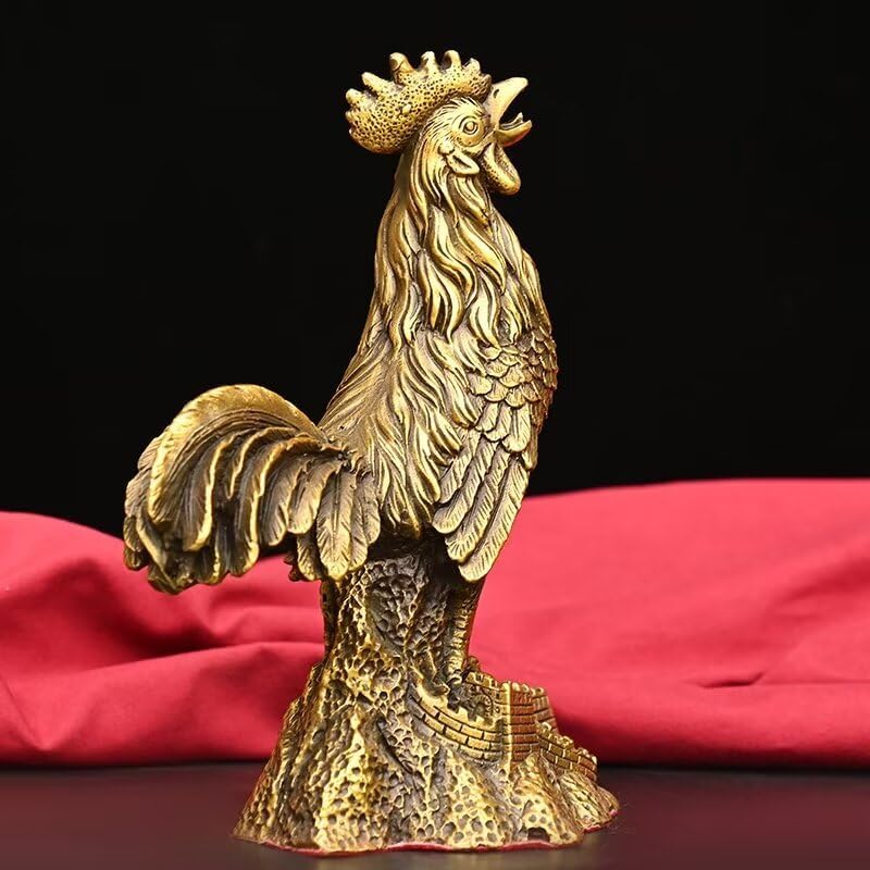 Julrybox Copper Rooster Statue Zodiac Home Decoration