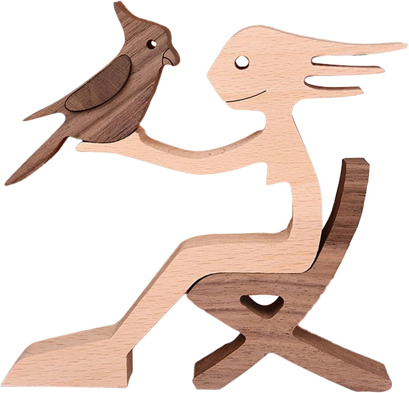Nudsfuii Wooden Handmade Dog Cat Statue Home Decor