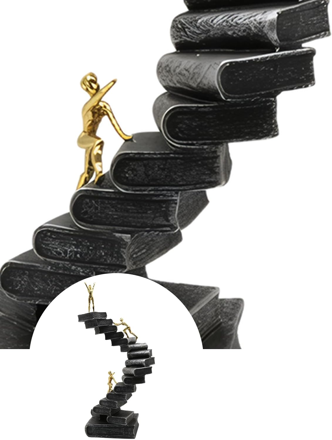 Resin Knowledge Staircase Sculpture - Modern Black Decor